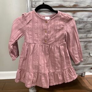 Girls' Pink Long-Sleeve Tiered Ruffle Dress